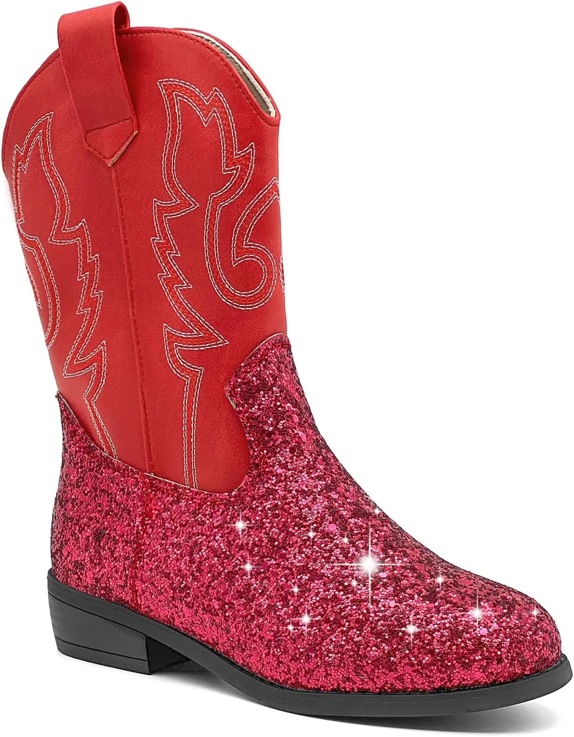 sharllen Kids Girls Cowgirl Boots Western Glitter Cowboy Boot Unisex-Child Mid-Calf Pointed-Toe Toddler Cowboy Boot Little Kids Big Kid Horse Riding Shoes Party Birthday Dress Up