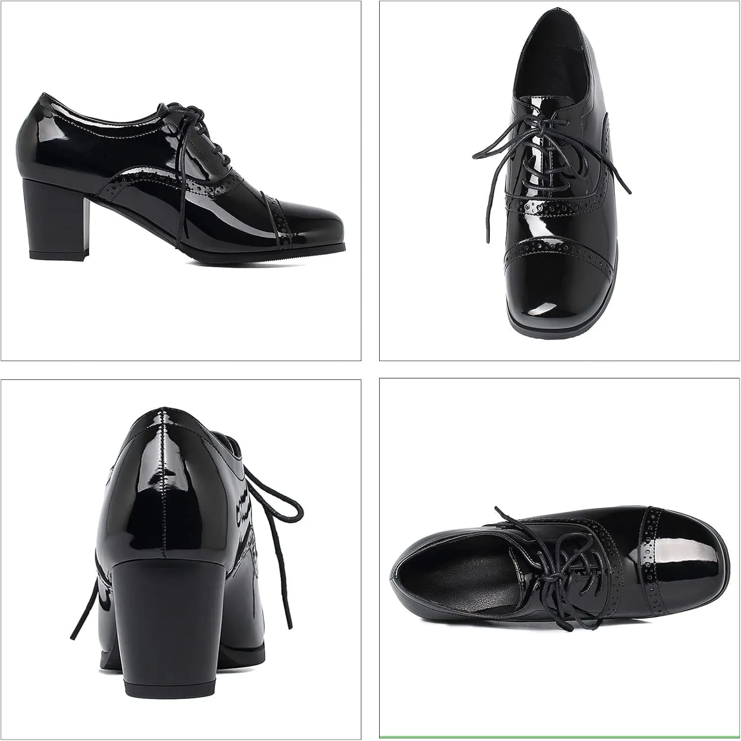 SHEMEE Women's Chunky Lace Up Vintage Oxfords Dress Pumps Round Toe Block Mid Heels Retro Brogues Shoes