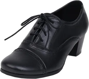 SHEMEE Women's Chunky Lace Up Vintage Oxfords Dress Pumps Round Toe Block Mid Heels Retro Brogues Shoes(Black, US 6)