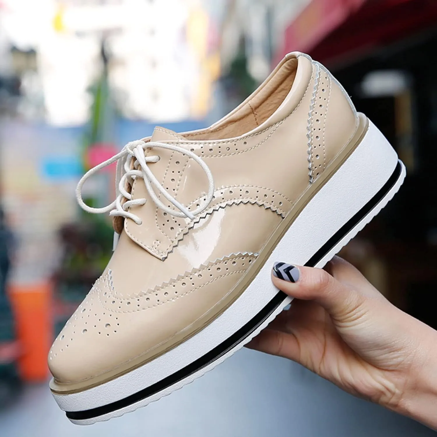 SHEMEE Women's Platform Low Heels Flat Lace Up Wingtip Oxfords Pumps Wedge Vintage Round Toe Brogues Dress Shoes