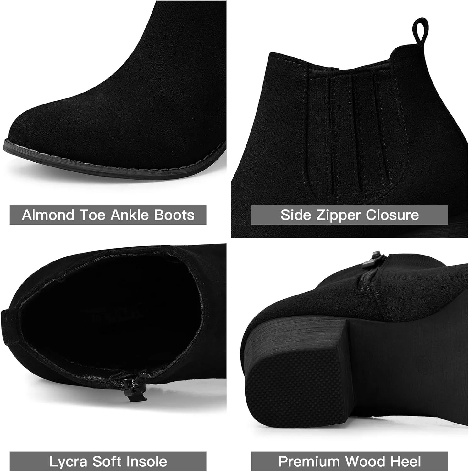 SHIBEVER Ankle Boots for Women Heel: Pointed Toe Chunky Block Low Heels Winter Fall Side Zipper Short Booties
