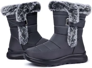 SHIBEVER Waterproof Winter Boots for Women: Snow Mid Calf Fur Lined Warm Women Boot Outdoor Resistant Booties