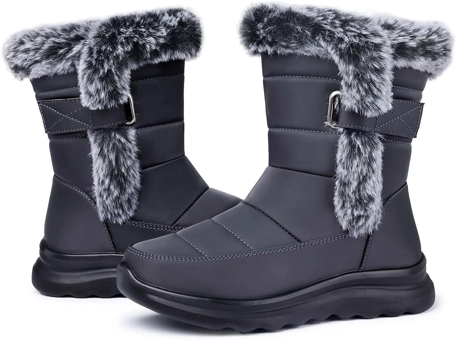 SHIBEVER Waterproof Winter Boots for Women: Snow Mid Calf Fur Lined Warm Women Boot Outdoor Resistant Booties