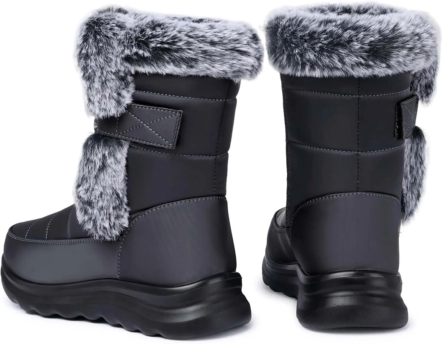 SHIBEVER Waterproof Winter Boots for Women: Snow Mid Calf Fur Lined Warm Women Boot Outdoor Resistant Booties