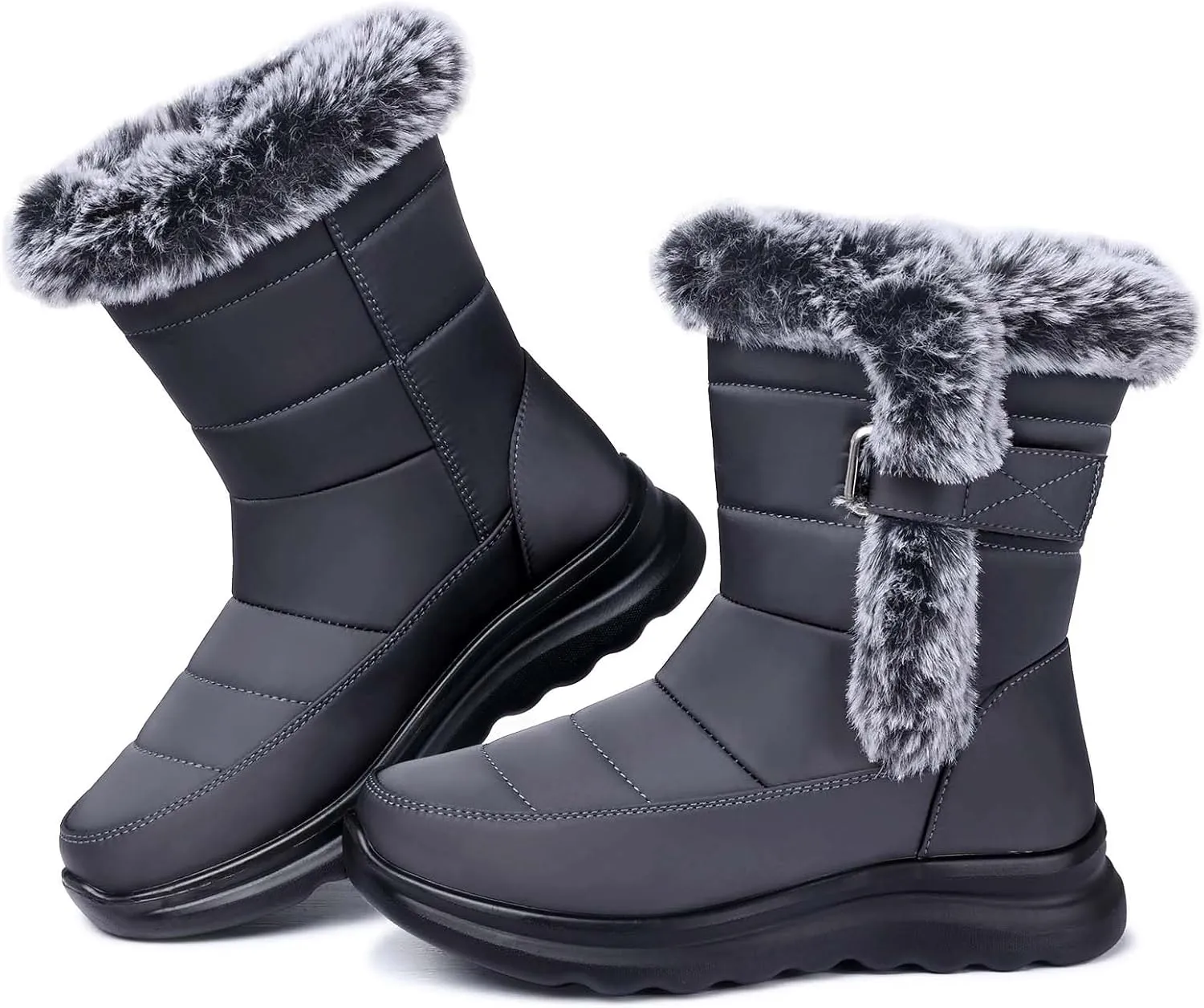 SHIBEVER Waterproof Winter Boots for Women: Snow Mid Calf Fur Lined Warm Women Boot Outdoor Resistant Booties