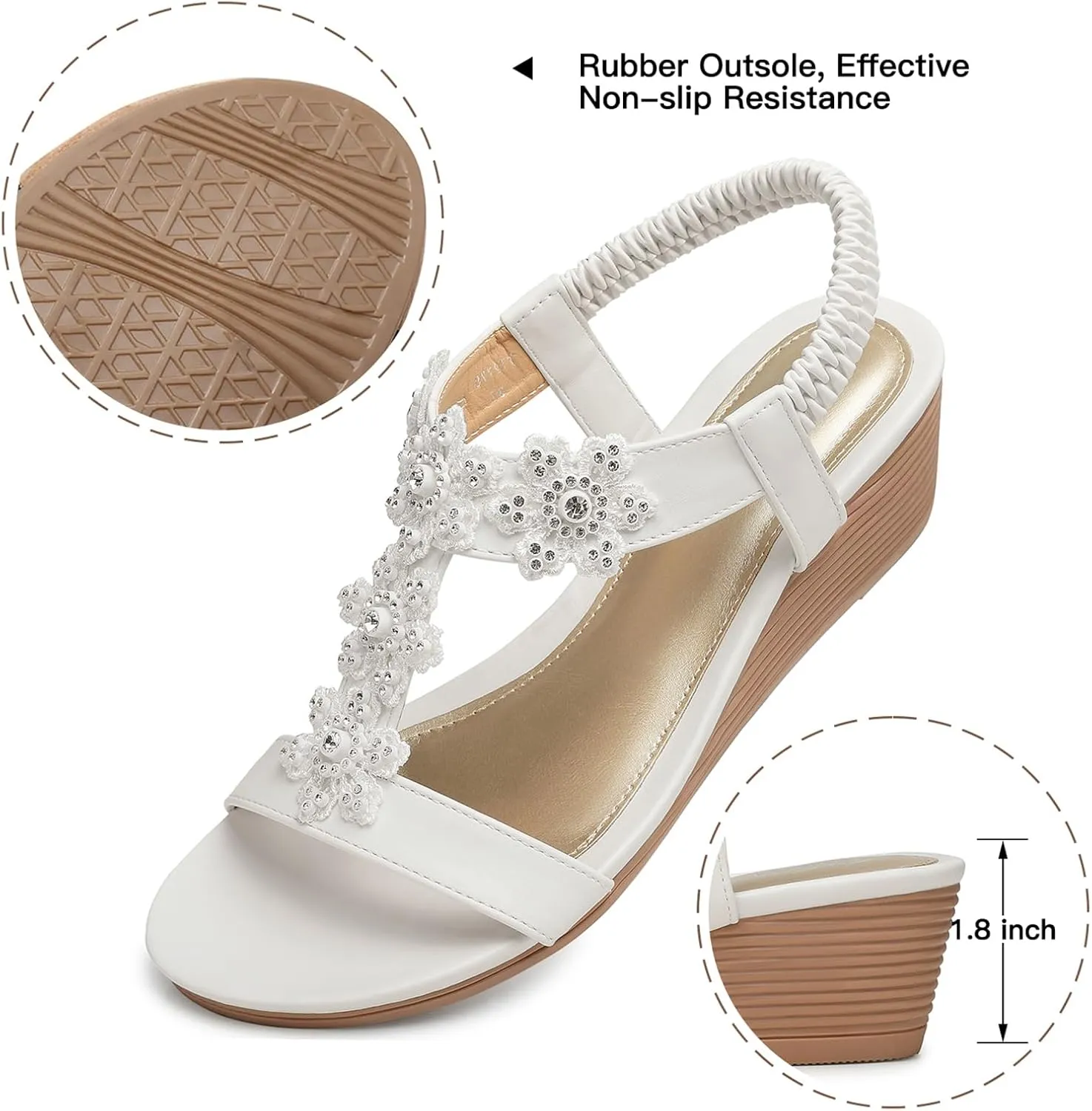 SHIBEVER Wedge Sandals for Women Dressy: Summer Open Toe Low Platform Wedges Sandals Elastic Ankle Strap Flower Comfortable Casual Shoes