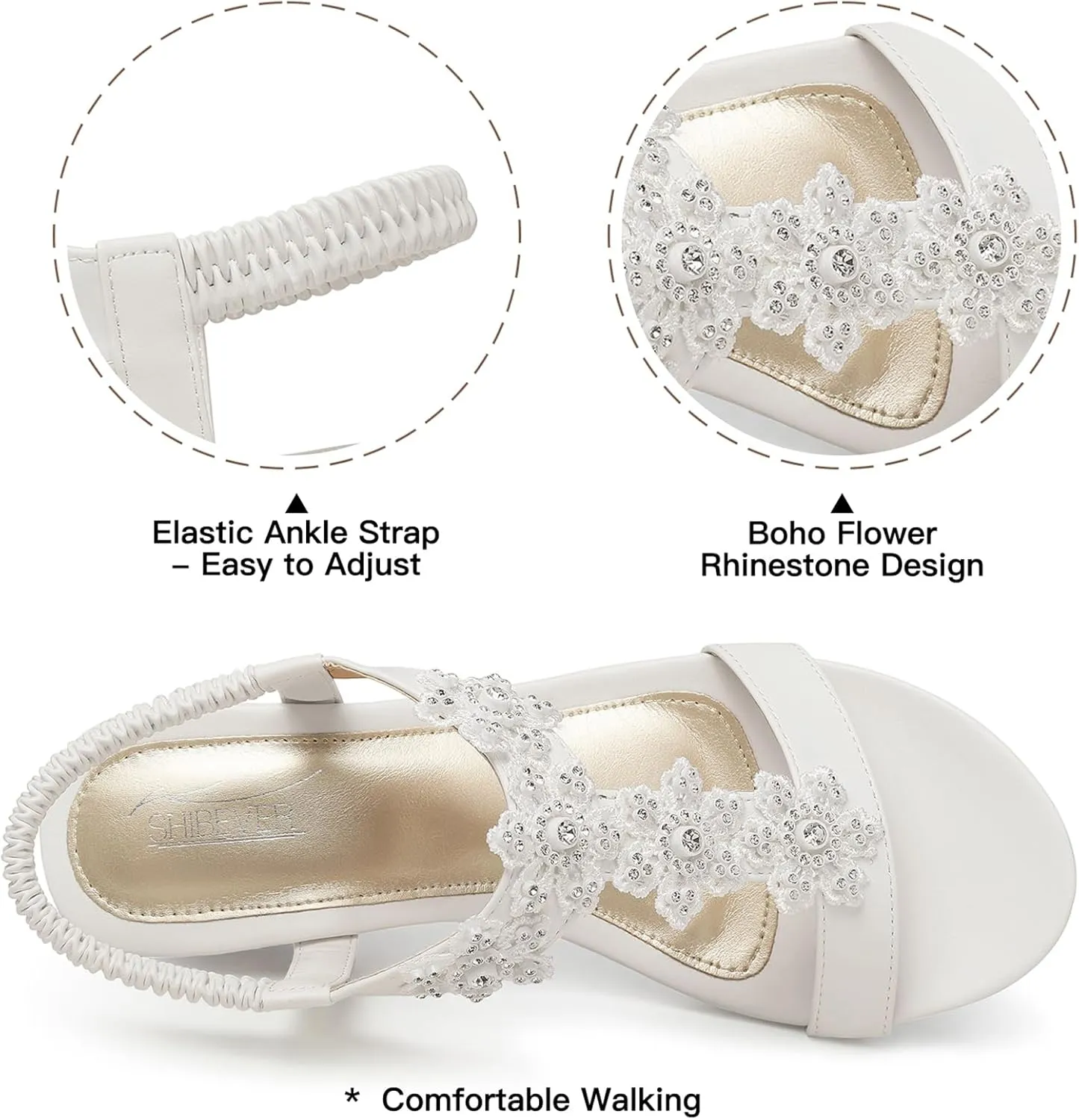 SHIBEVER Wedge Sandals for Women Dressy: Summer Open Toe Low Platform Wedges Sandals Elastic Ankle Strap Flower Comfortable Casual Shoes