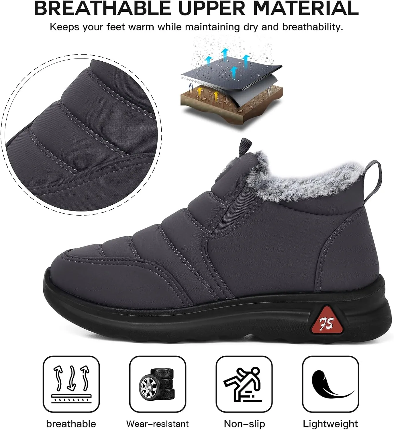 SHIBEVER Winter Boots for Women: Black Warm Fur Lined Slip on Ankle Snow Boots Comfortable Waterproof Outdoor Shoes Size