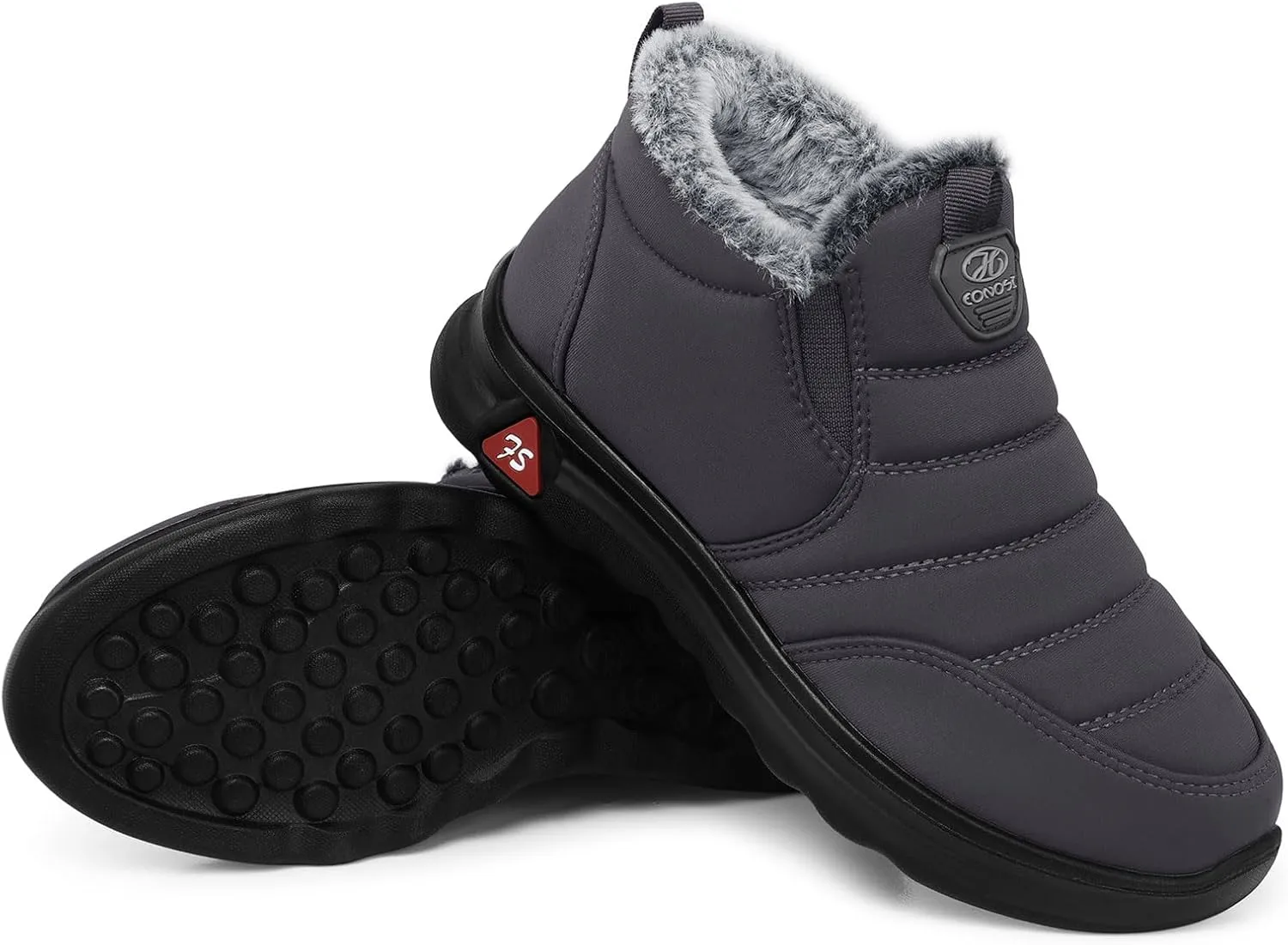 SHIBEVER Winter Boots for Women: Black Warm Fur Lined Slip on Ankle Snow Boots Comfortable Waterproof Outdoor Shoes Size