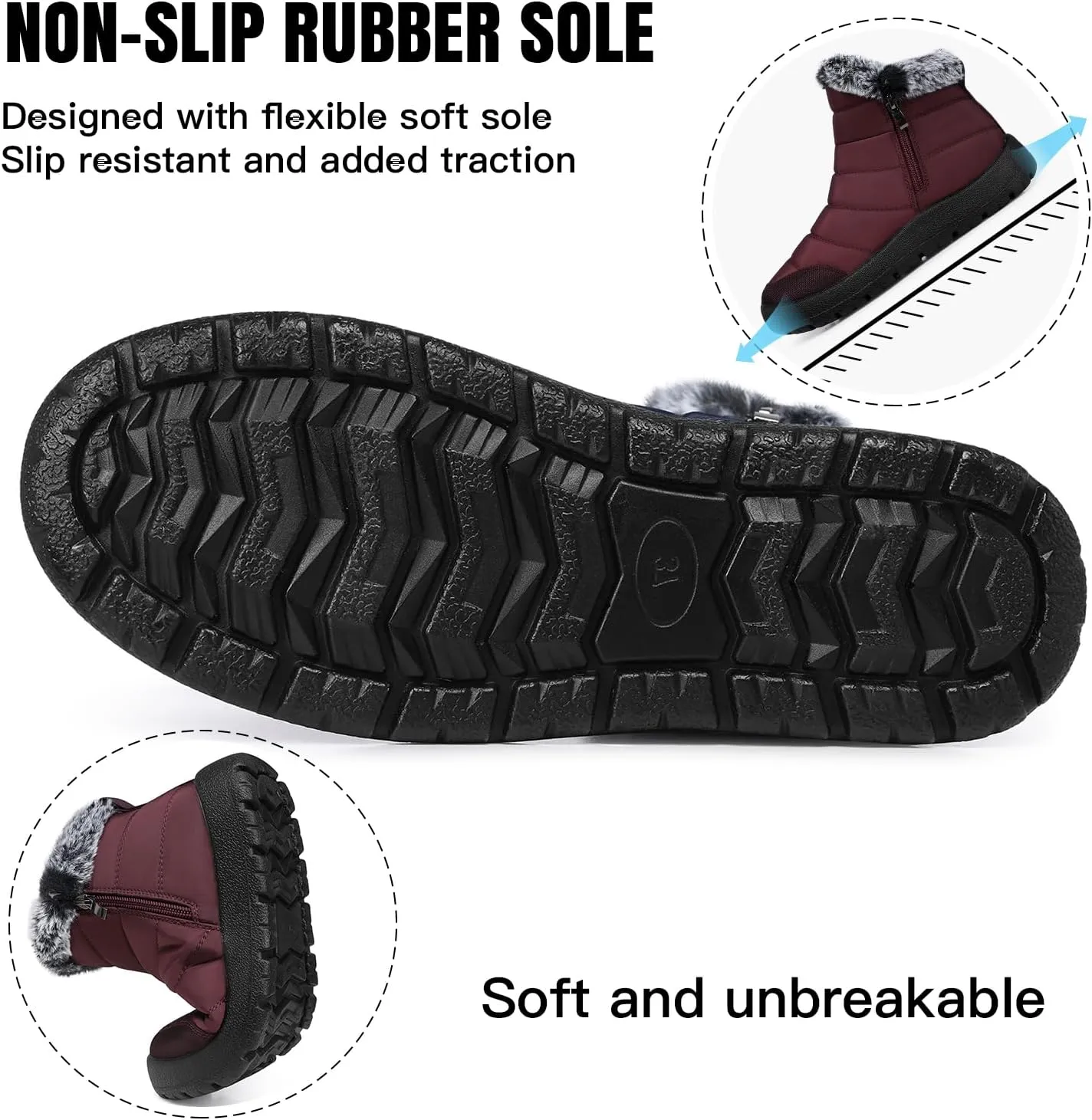 SHIBEVER Winter Boots For Women Snow: Warm Fur Lined Waterproof Ankle Boots - Outdoor Walking Non Slip Booties