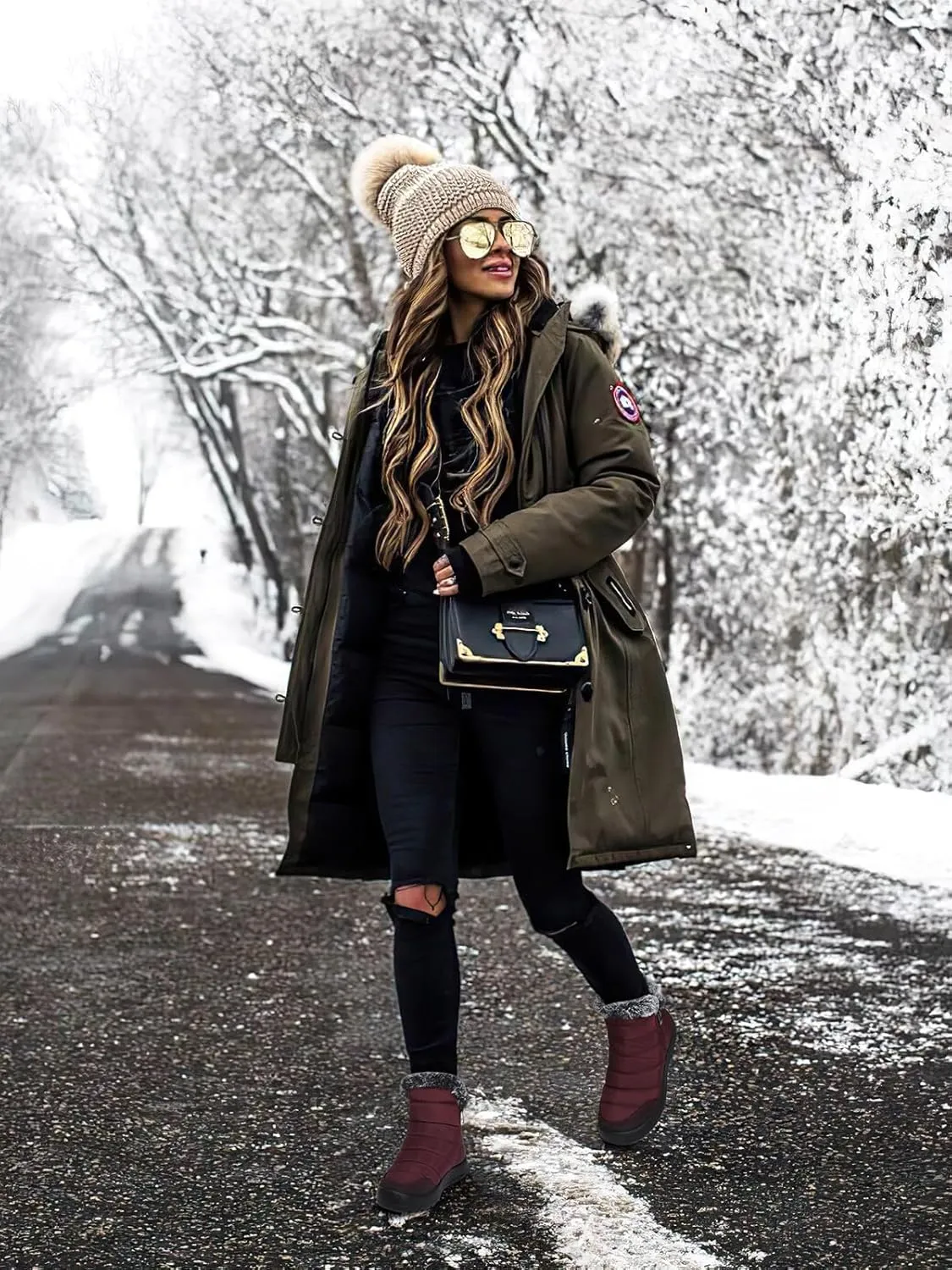 SHIBEVER Winter Boots For Women Snow: Warm Fur Lined Waterproof Ankle Boots - Outdoor Walking Non Slip Booties