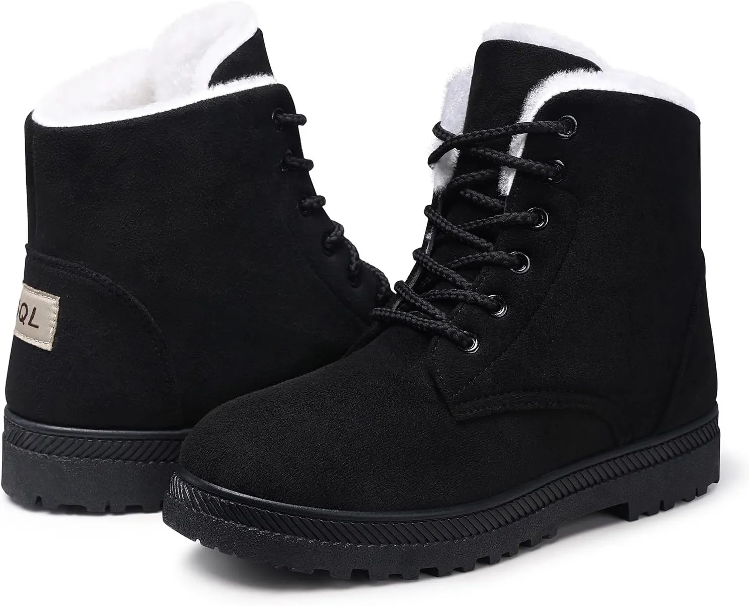 SHIBEVER Winter Snow Boots for Women: Warm Fur Lined Ankle Boots Comfortable Suede Lace Up Booties Cute Flat Shoes