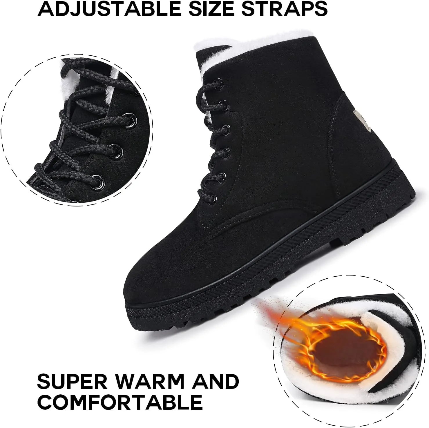 SHIBEVER Winter Snow Boots for Women: Warm Fur Lined Ankle Boots Comfortable Suede Lace Up Booties Cute Flat Shoes
