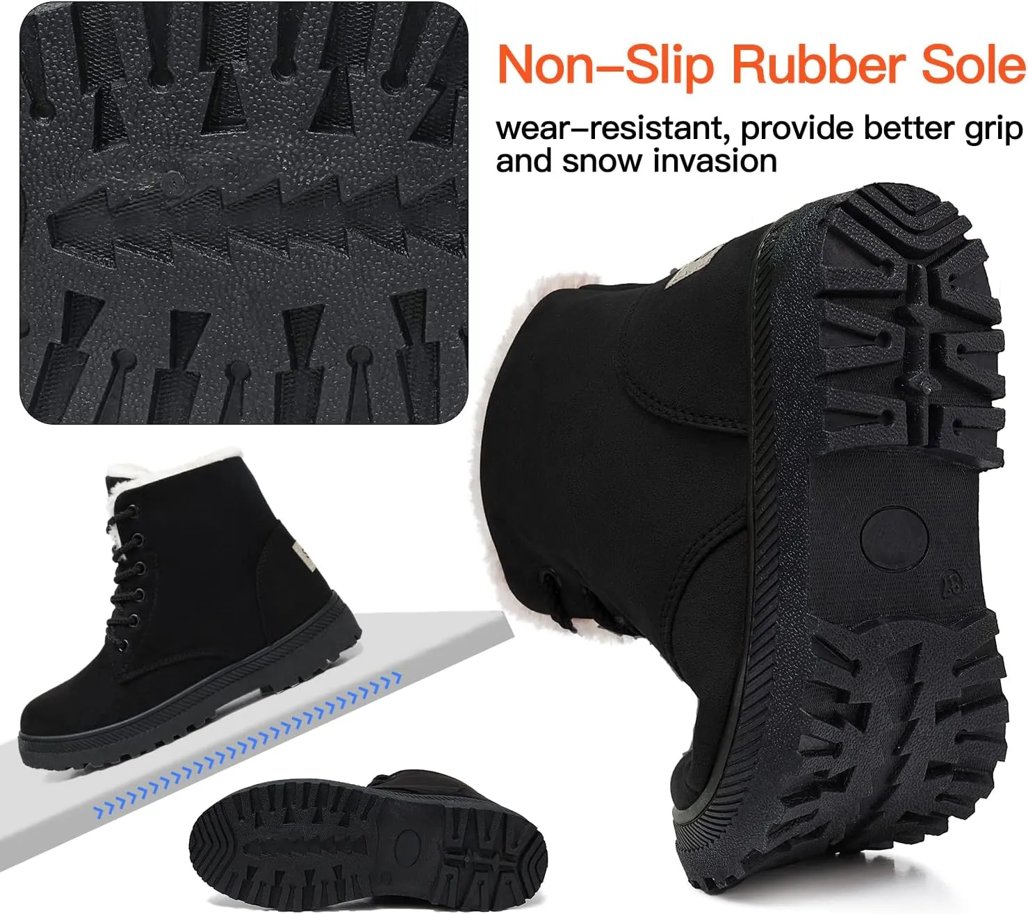 SHIBEVER Winter Snow Boots for Women: Warm Fur Lined Ankle Boots Comfortable Suede Lace Up Booties Cute Flat Shoes