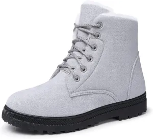 SHIBEVER Winter Snow Boots for Women: Warm Fur Lined Ankle Boots Comfortable Suede Lace Up Booties Cute Flat Shoes