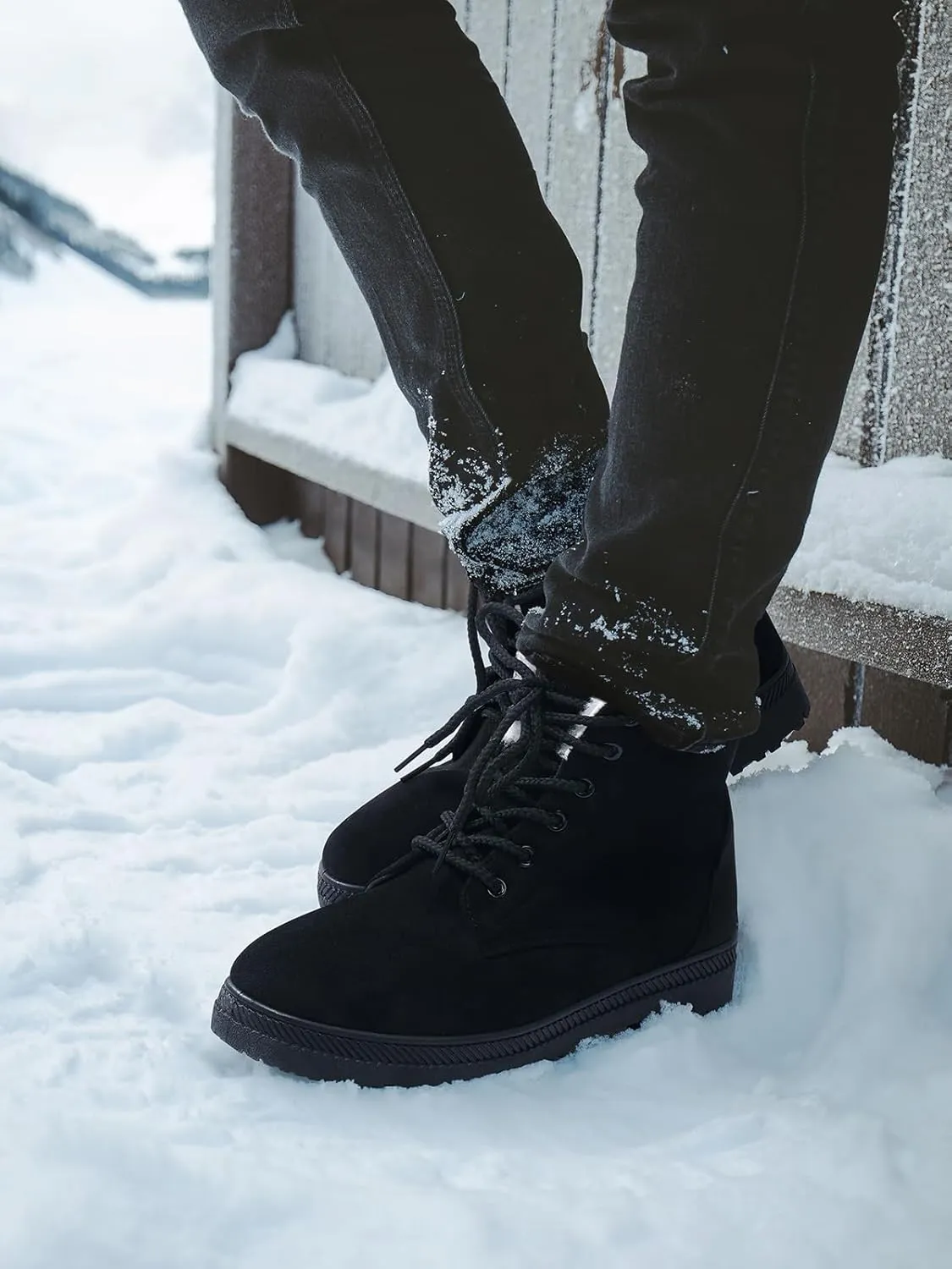 SHIBEVER Winter Snow Boots for Women: Warm Fur Lined Ankle Boots Comfortable Suede Lace Up Booties Cute Flat Shoes