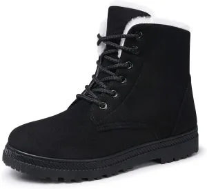 SHIBEVER Winter Snow Boots for Women: Warm Fur Lined Ankle Boots Comfortable Suede Lace Up Booties Cute Flat Shoes