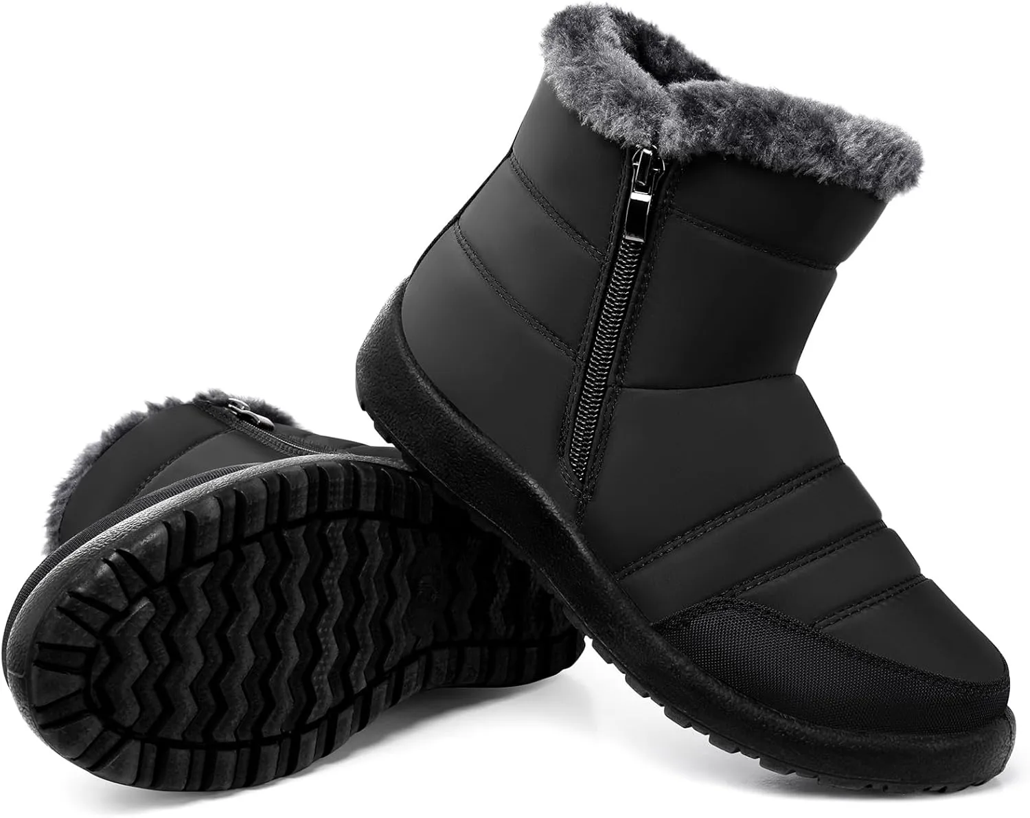 SHIBEVER Women Winter Snow Boots: Black Waterproof Walking Booties Non Slip Fur Lined Warm Outdoor Ankle Short Boot