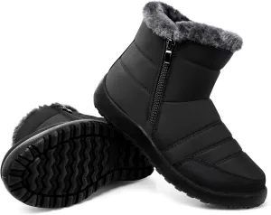 SHIBEVER Women Winter Snow Boots: Black Waterproof Walking Booties Non Slip Fur Lined Warm Outdoor Ankle Short Boot