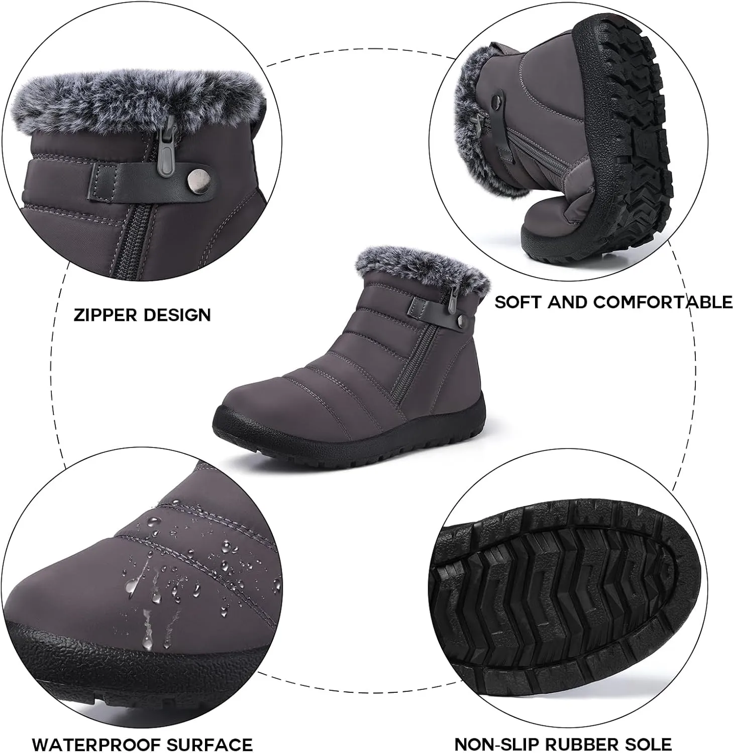 SHIBEVER Women Winter Snow Boots: Black Waterproof Walking Booties Non Slip Fur Lined Warm Outdoor Ankle Short Boot