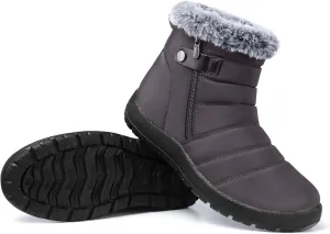 SHIBEVER Women Winter Snow Boots: Black Waterproof Walking Booties Non Slip Fur Lined Warm Outdoor Ankle Short Boot