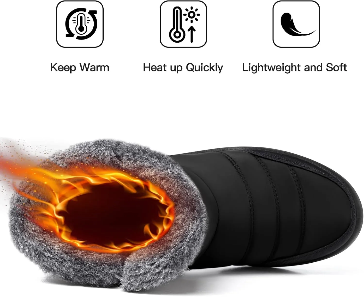 SHIBEVER Women Winter Snow Boots: Black Waterproof Walking Booties Non Slip Fur Lined Warm Outdoor Ankle Short Boot