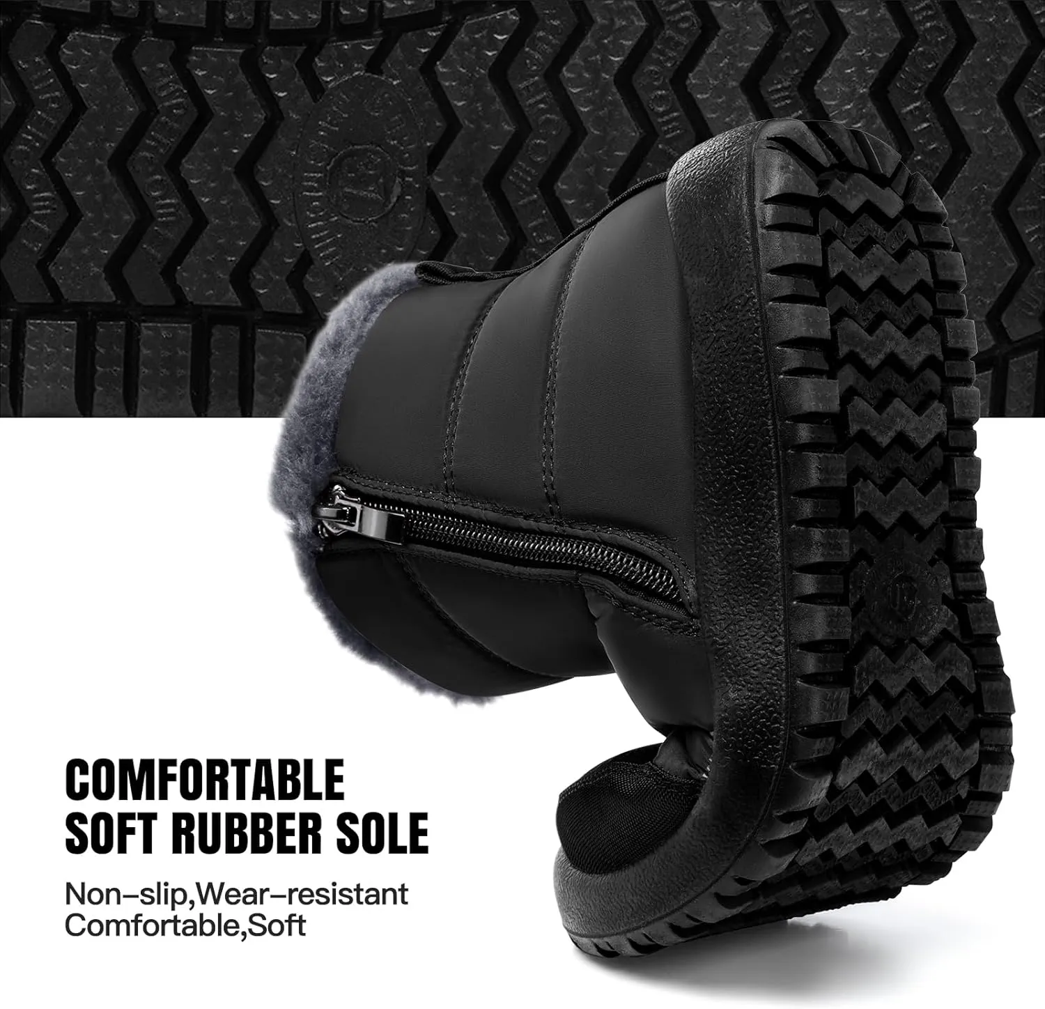SHIBEVER Women Winter Snow Boots: Black Waterproof Walking Booties Non Slip Fur Lined Warm Outdoor Ankle Short Boot