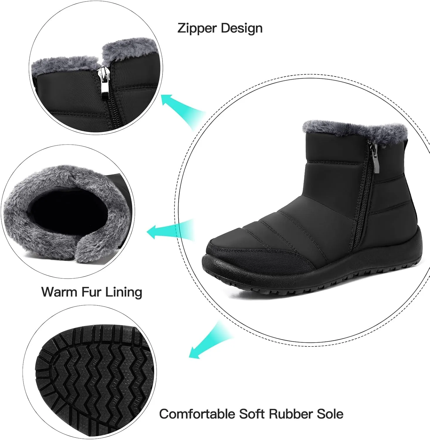 SHIBEVER Women Winter Snow Boots: Black Waterproof Walking Booties Non Slip Fur Lined Warm Outdoor Ankle Short Boot