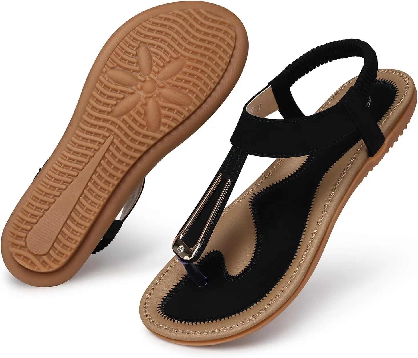 SHIBEVER Womens Sandals Summer Flat: Dressy Casual T-Strap Flip Flop Thong Flats Sandals - Comfortable Walking