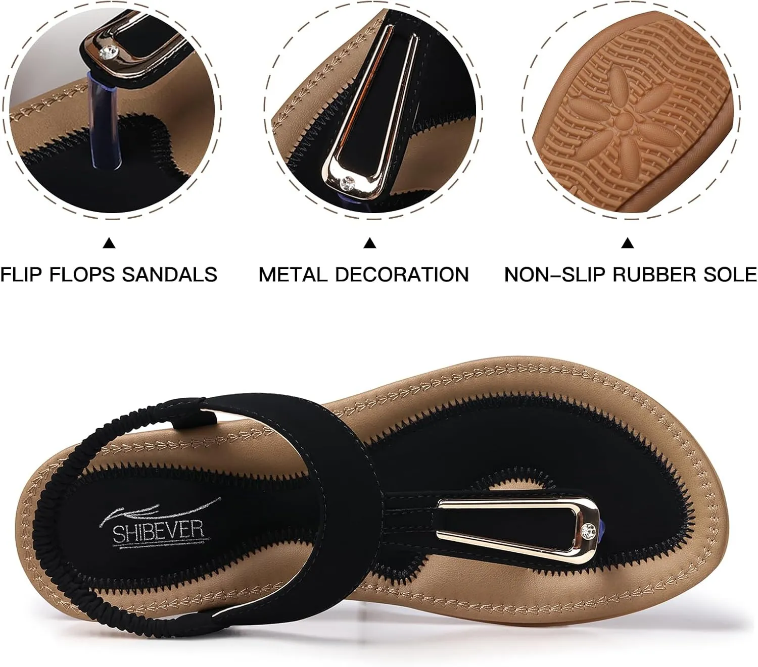 SHIBEVER Womens Sandals Summer Flat: Dressy Casual T-Strap Flip Flop Thong Flats Sandals - Comfortable Walking