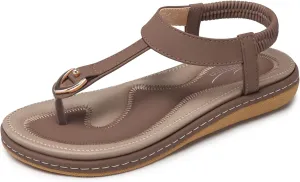 SHIBEVER Womens Sandals Summer Flat: Dressy Casual T-Strap Flip Flop Thong Flats Sandals - Comfortable Walking