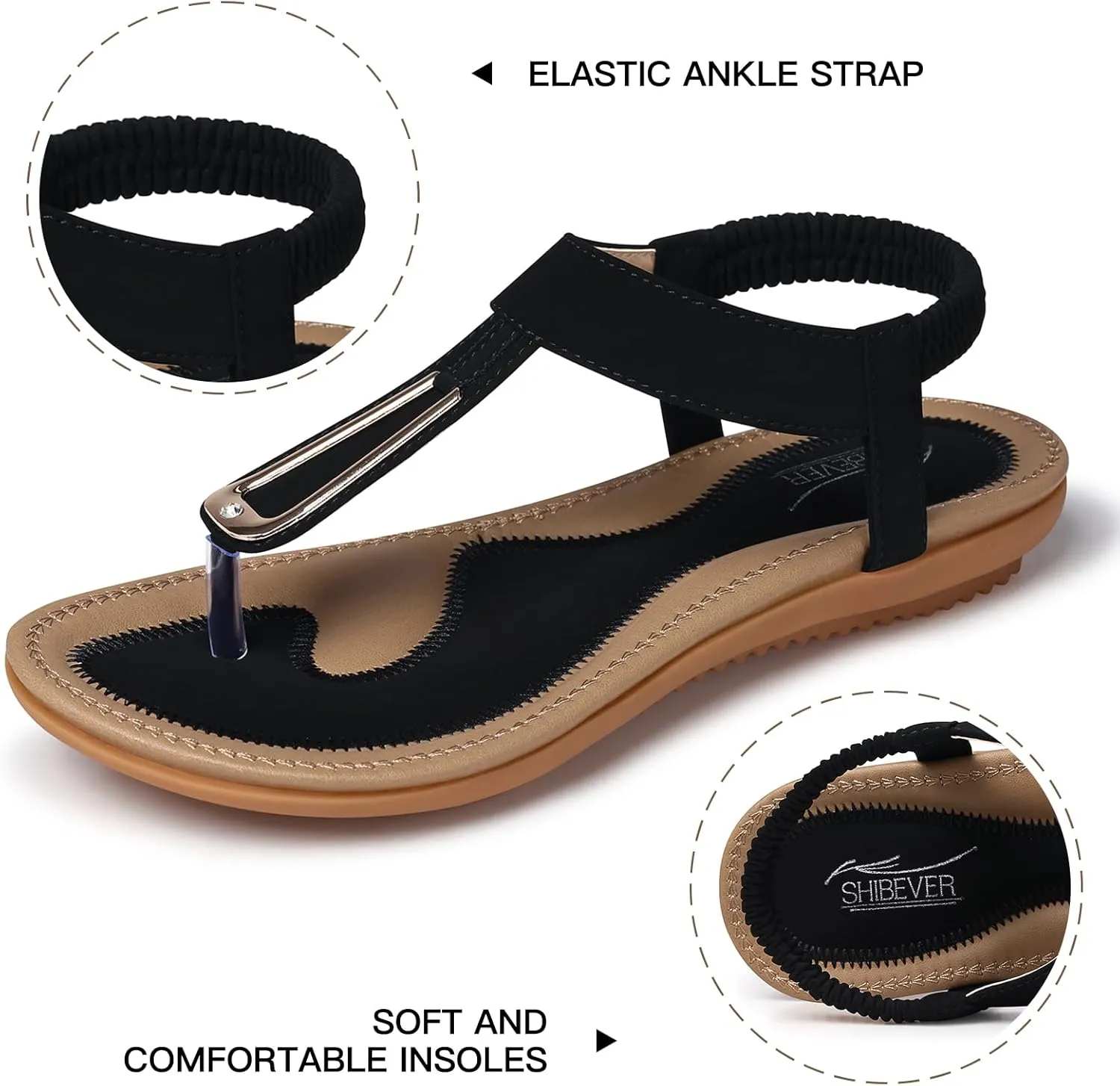 SHIBEVER Womens Sandals Summer Flat: Dressy Casual T-Strap Flip Flop Thong Flats Sandals - Comfortable Walking