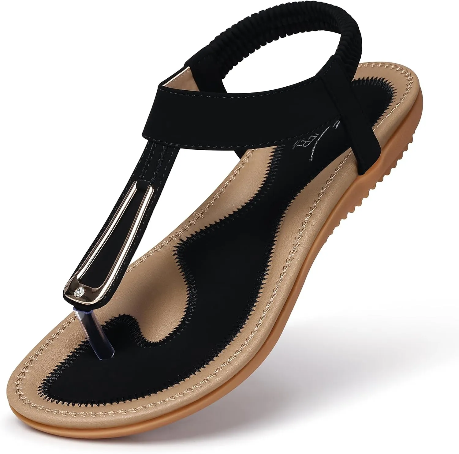 SHIBEVER Womens Sandals Summer Flat: Dressy Casual T-Strap Flip Flop Thong Flats Sandals - Comfortable Walking