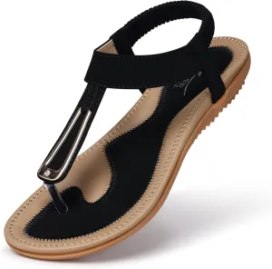 SHIBEVER Womens Sandals Summer Flat: Dressy Casual T-Strap Flip Flop Thong Flats Sandals - Comfortable Walking