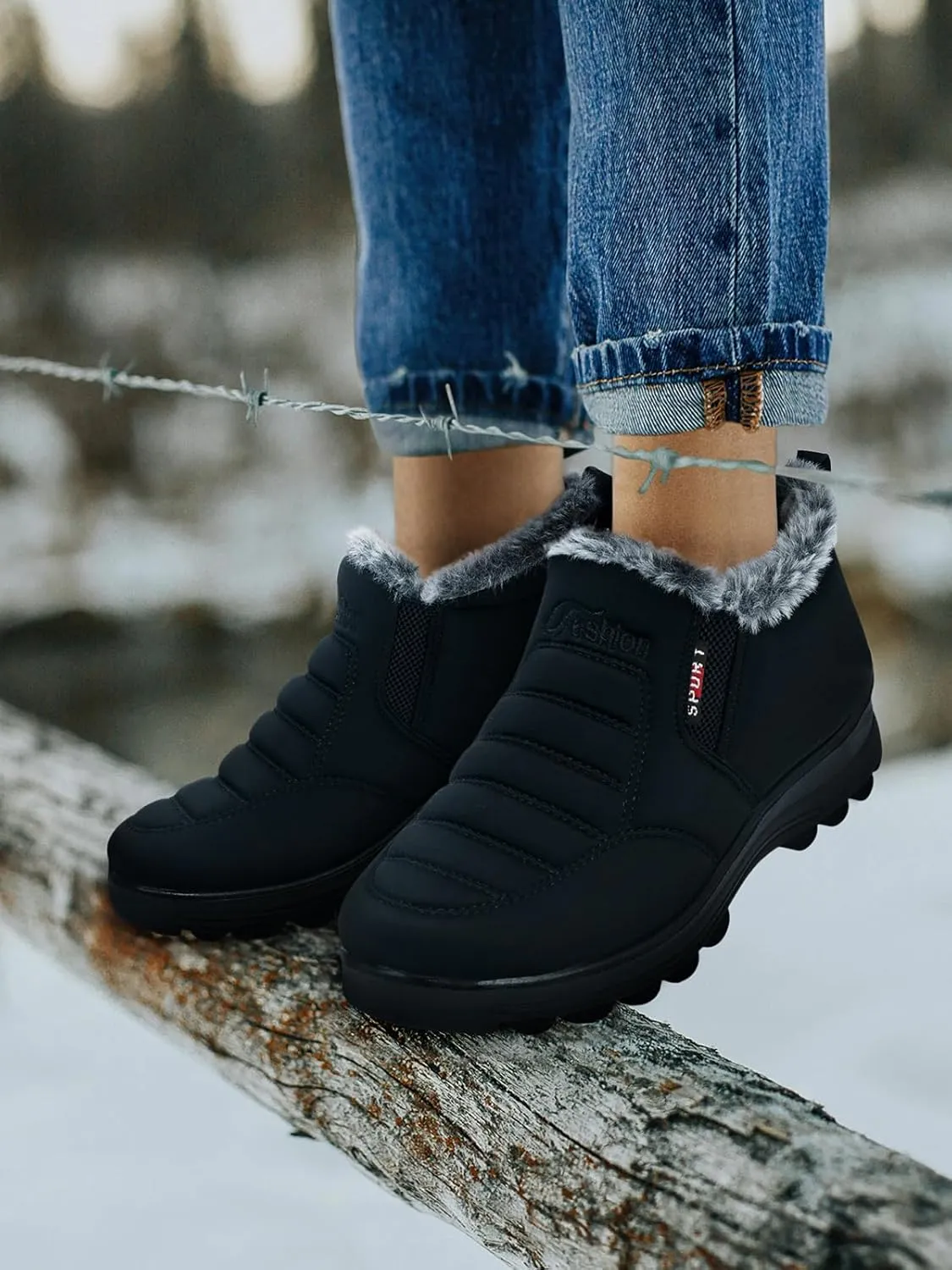 SHIBEVER Womens Snow Boots Ankle Booties Waterproof Winter Boots Synthetic Leather Side Zip Fashion Boots