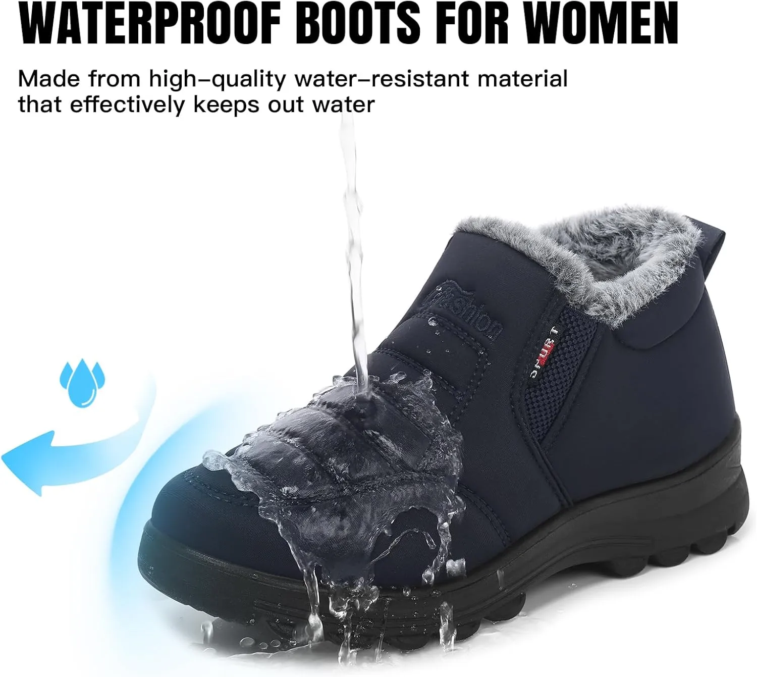 SHIBEVER Womens Snow Boots Ankle Booties Waterproof Winter Boots Synthetic Leather Side Zip Fashion Boots