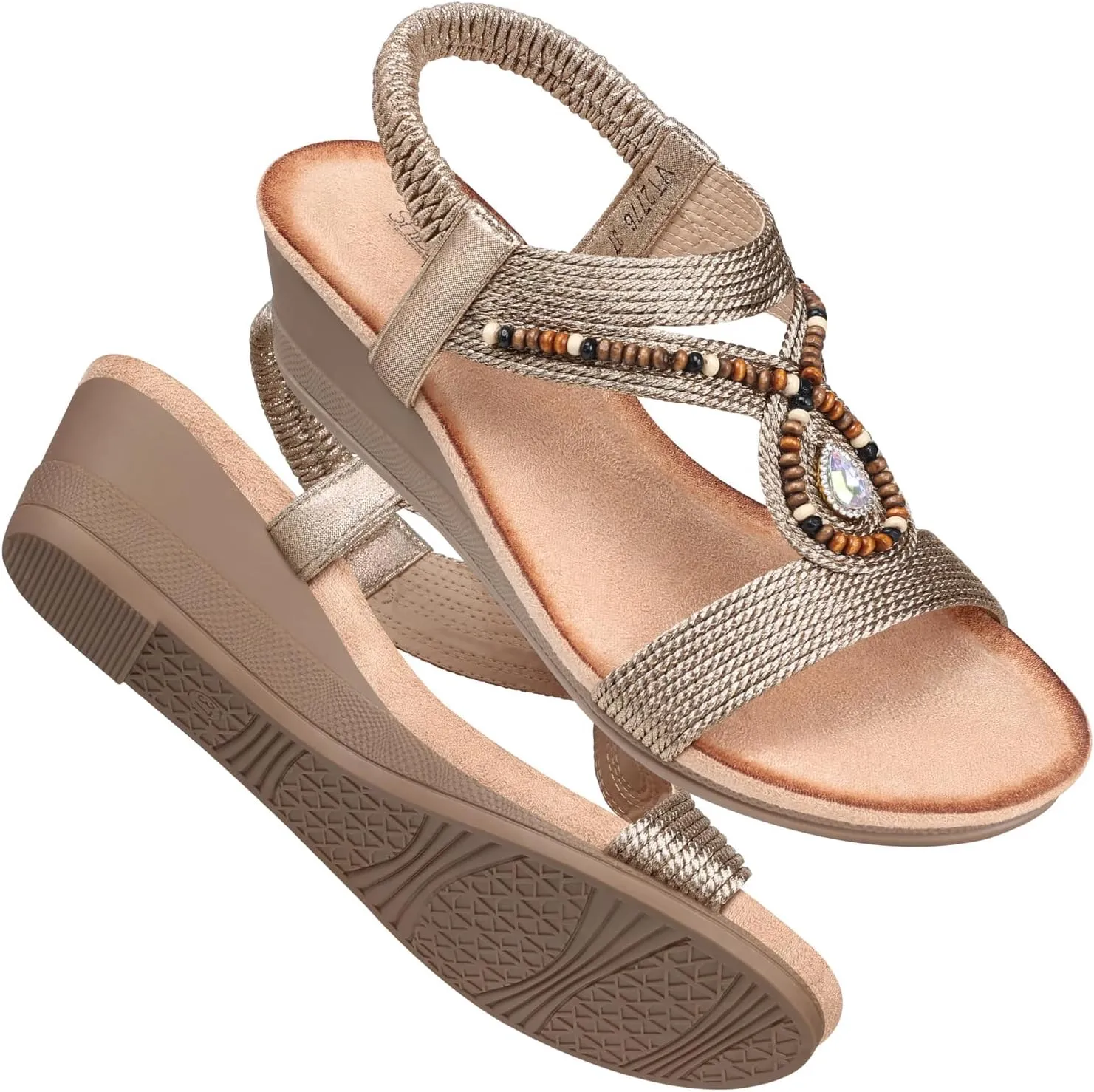 SHIBEVER Womens Wedge Sandals Low: Elastic Ankle Strap Wedge Sandals - Dressy Sandals Women - Comfortable Open Toe