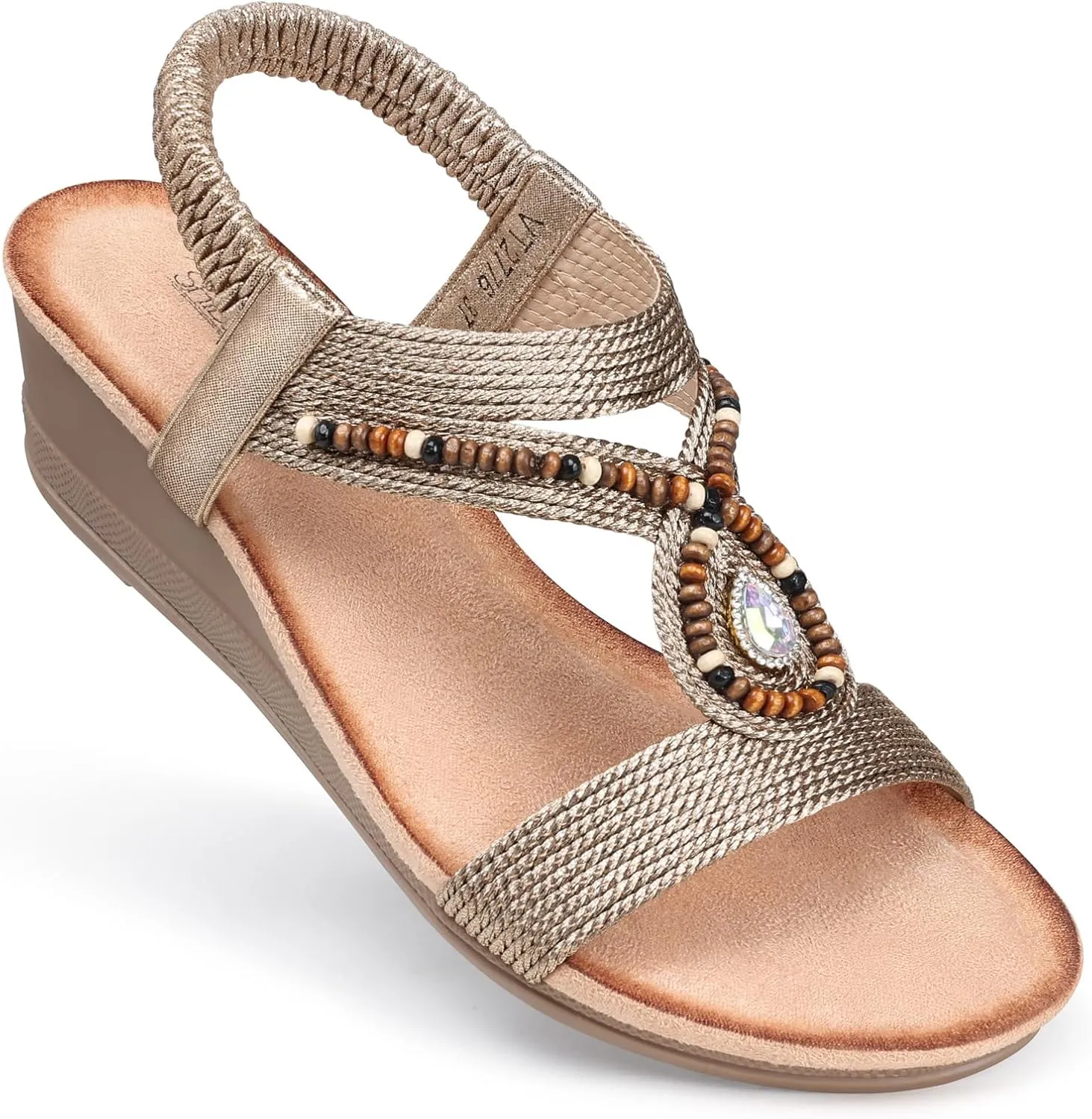 SHIBEVER Womens Wedge Sandals Low: Elastic Ankle Strap Wedge Sandals - Dressy Sandals Women - Comfortable Open Toe