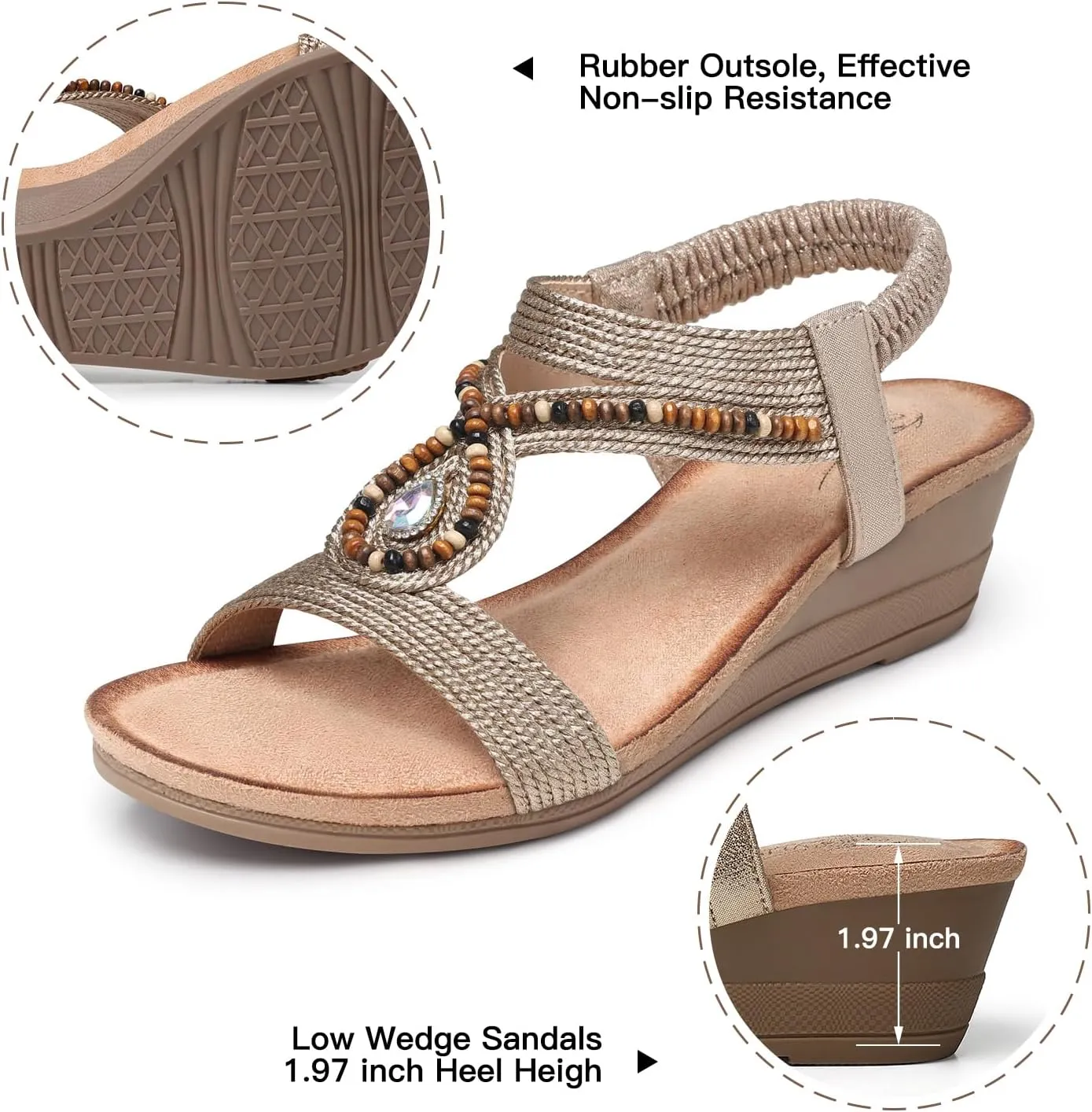 SHIBEVER Womens Wedge Sandals Low: Elastic Ankle Strap Wedge Sandals - Dressy Sandals Women - Comfortable Open Toe