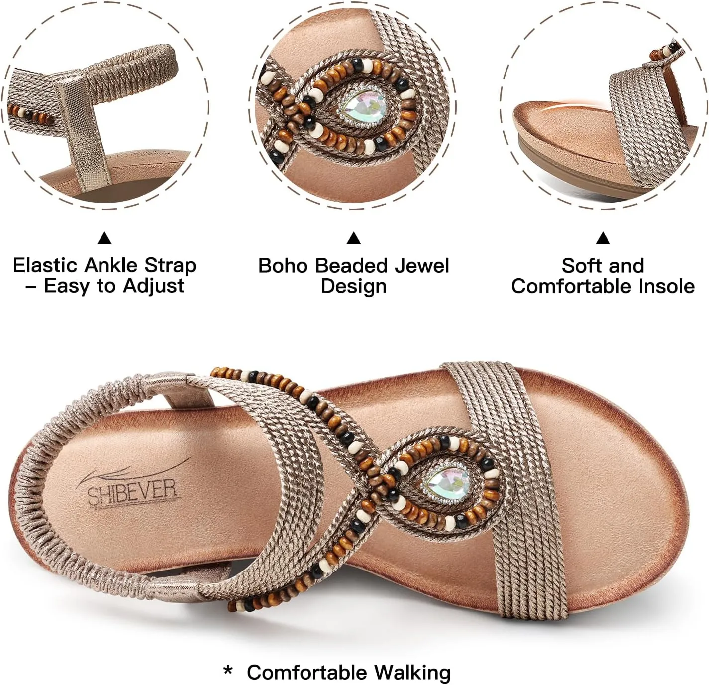 SHIBEVER Womens Wedge Sandals Low: Elastic Ankle Strap Wedge Sandals - Dressy Sandals Women - Comfortable Open Toe