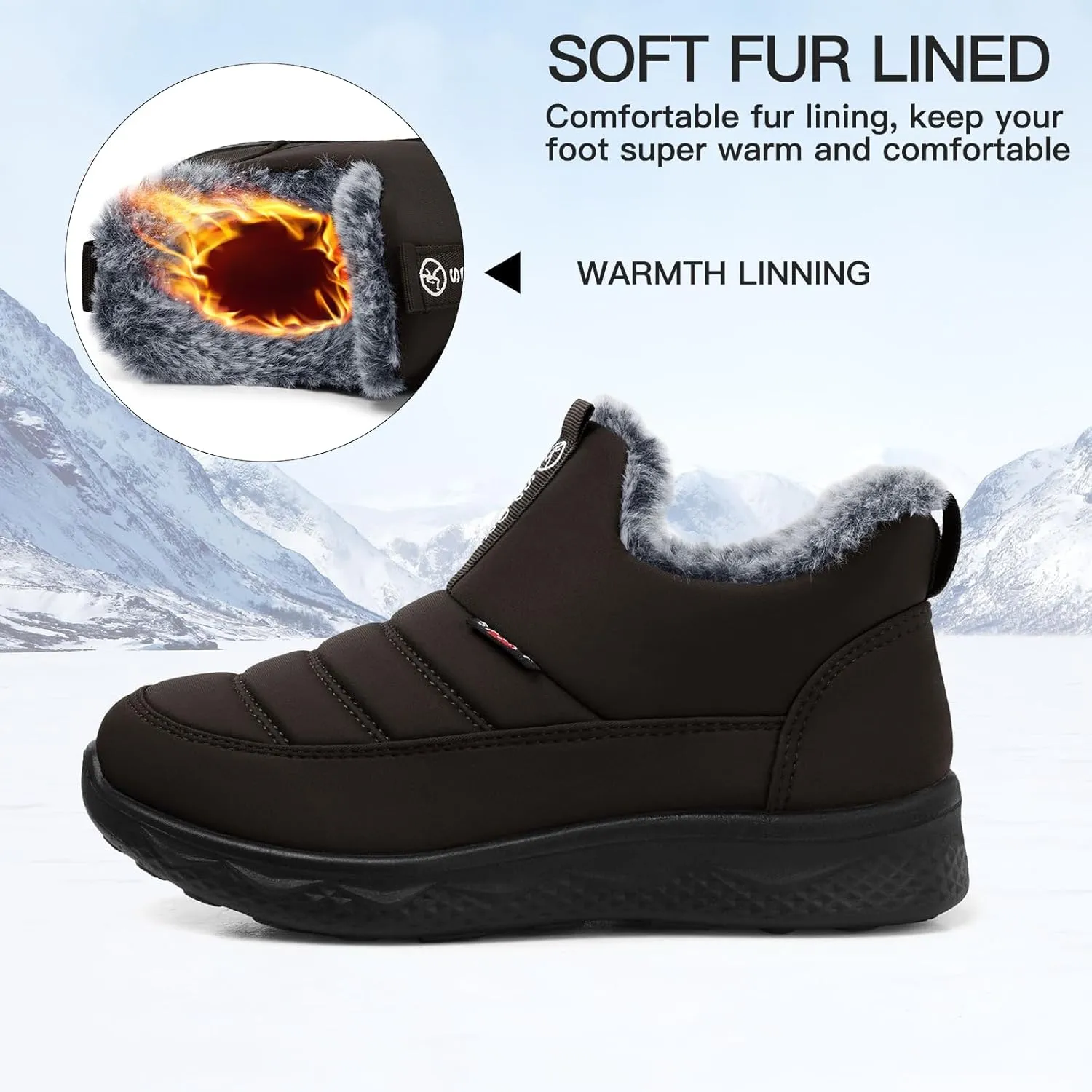 SHIBEVER Womens Winter Snow Boots: Women Ankle Booties Warm Fur Lined Waterproof Insulated Slip On Outdoor Shoes