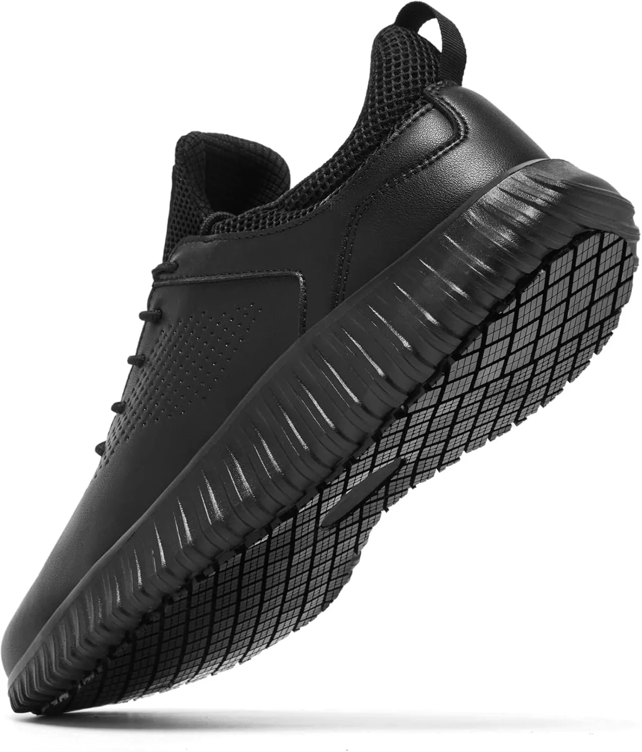SHULOOK Men's Non Slip Work Shoes Lace Up Slip On Sneakers Waterproof Food Service Kitchen Chef Restaurant Slip Resistant Walking Shoes Lightweight Comfortable Working Footwear