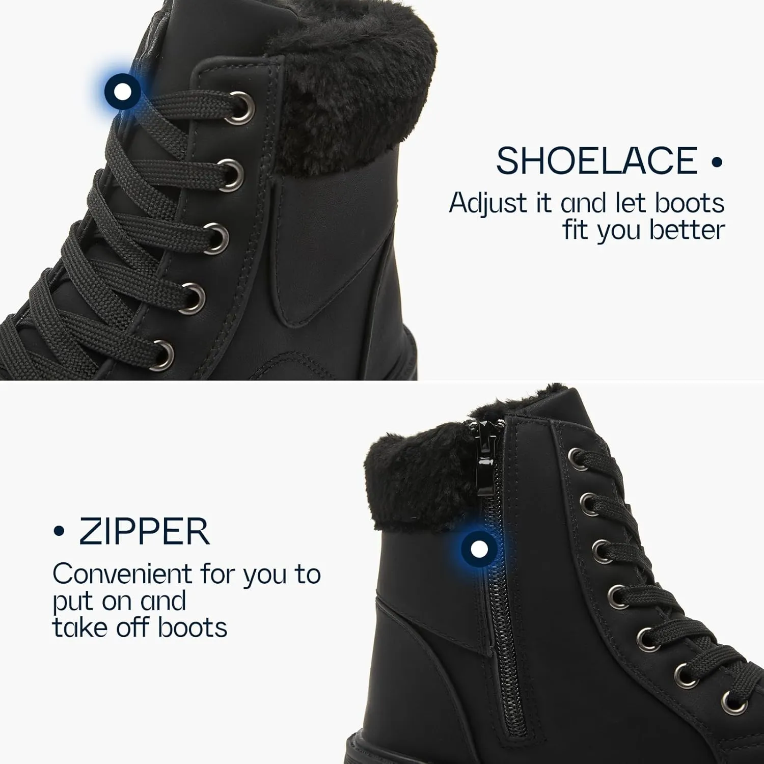 Shupua Winter Ankle Boots for Women Hiking Boots Waterproof Combat Boots Warm Lace Up Boots Snow Bootie Low Heel