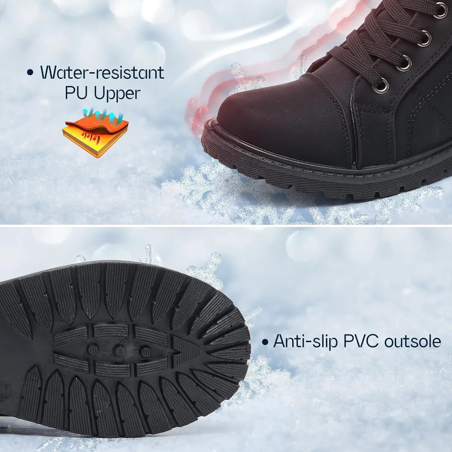 Shupua Winter Ankle Boots for Women Hiking Boots Waterproof Combat Boots Warm Lace Up Boots Snow Bootie Low Heel