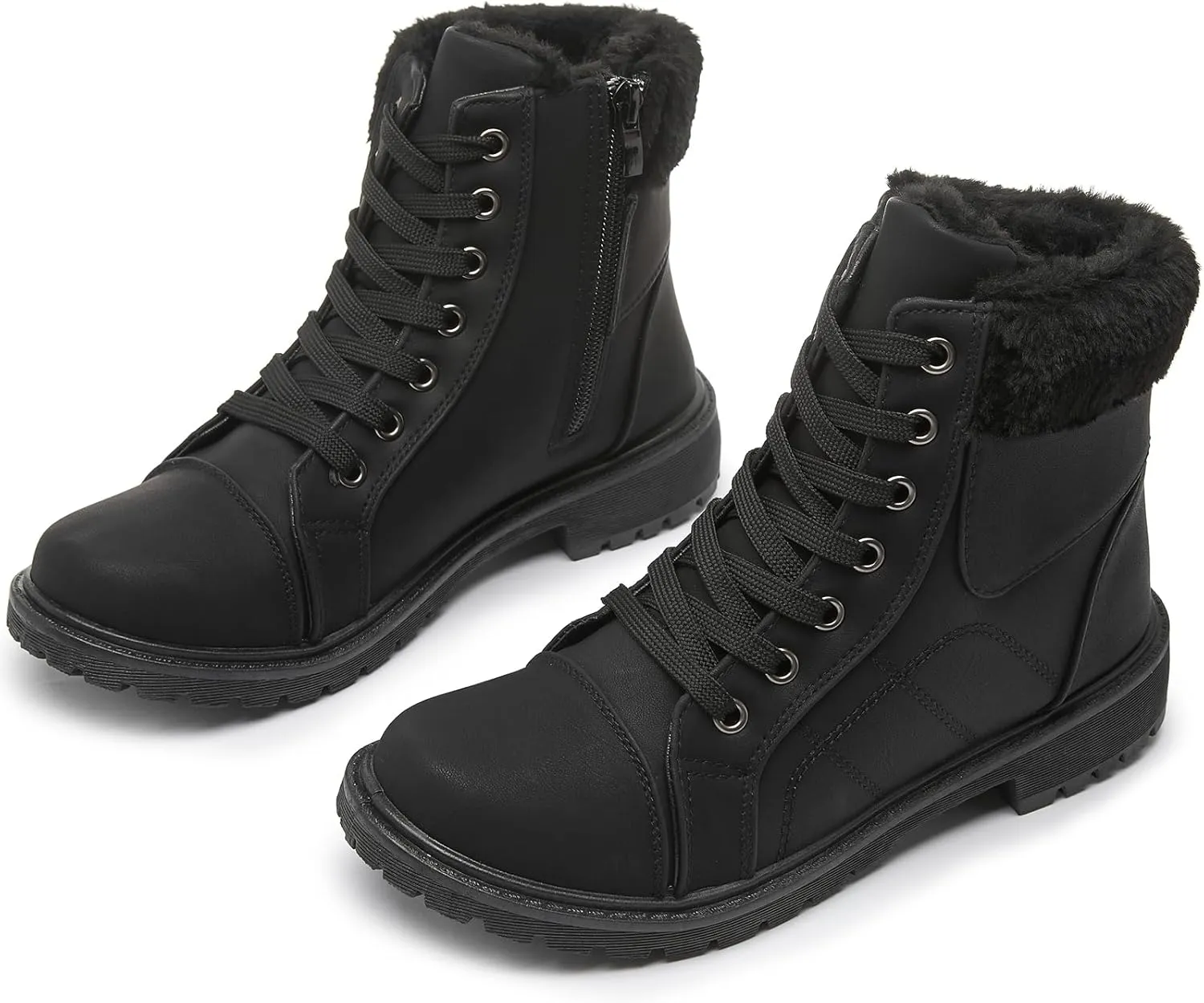 Shupua Winter Ankle Boots for Women Hiking Boots Waterproof Combat Boots Warm Lace Up Boots Snow Bootie Low Heel