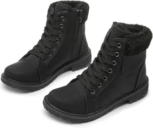 Shupua Winter Ankle Boots for Women Hiking Boots Waterproof Combat Boots Warm Lace Up Boots Snow Bootie Low Heel