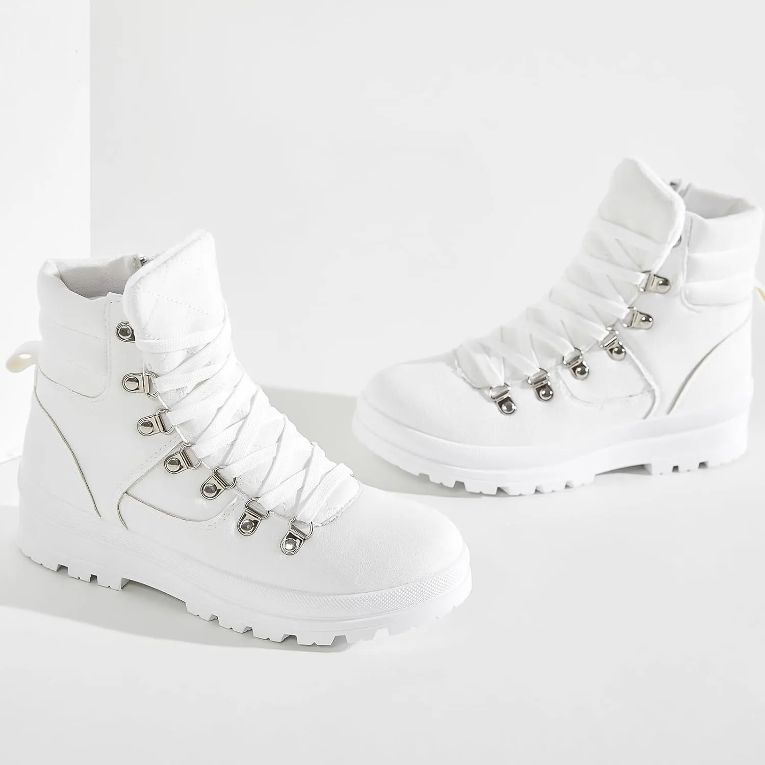 Shupua Women's Ankle Boots Winter Snow boots Fur Lined Warm Booties Girls Snow boot Lace Up Ankle boot