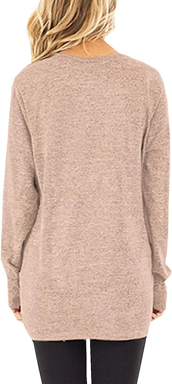 Sieanear Womens Casual Long Sleeve T-Shirts Twist Knot Front Tunic Tops