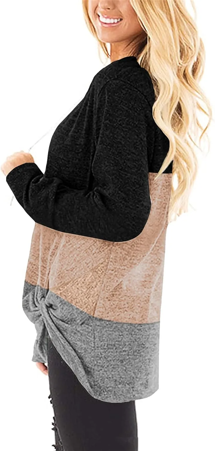 Sieanear Womens Casual Long Sleeve T-Shirts Twist Knot Front Tunic Tops
