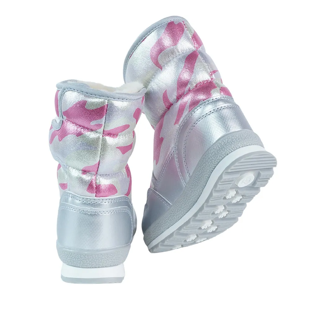 Silver & Fuchsia Pink Waterproof Winter Snow Boots for Women for minus temperature